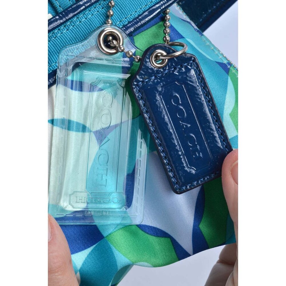Coach Teal Blue Green Geometric Shoulder Tote - Picture 6 of 16